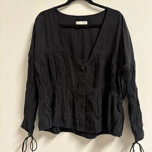 Sancia 100% Silk Black Buttoned Women's Top Size S Small Oversized‎